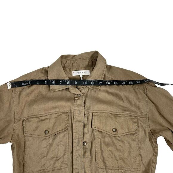 Frame Sz Small Desert Brown Arie Button Up Long Sleeve Linen Blend Stretch Top - Picture 9 of 10